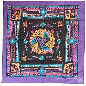Vtg Purple Geometric Southwestern Bandana Made USA Wamcraft 22" Square Biker